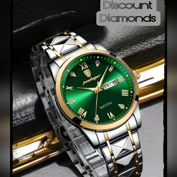 Men's Green and Gold Poedagar Quartz Watch with Stainless Steel Band. - Picture 4 of 5